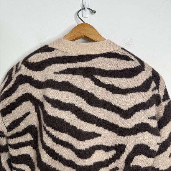 J. Crew Ribbed V-neck Wool Blend Zebra Stripe Knit Cardigan Size M Button Front - Picture 9 of 16